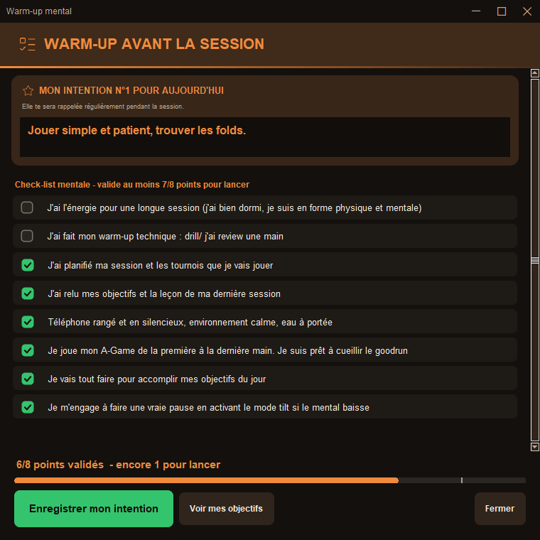 Warm-up mental avant la session