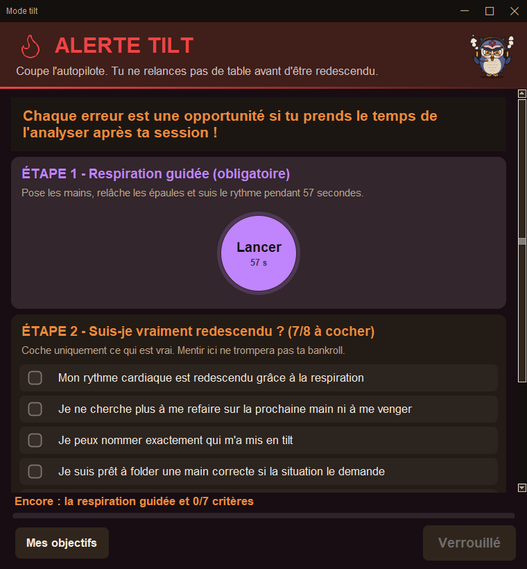 Protocole anti-tilt guidé et verrouillé de Lastlonger