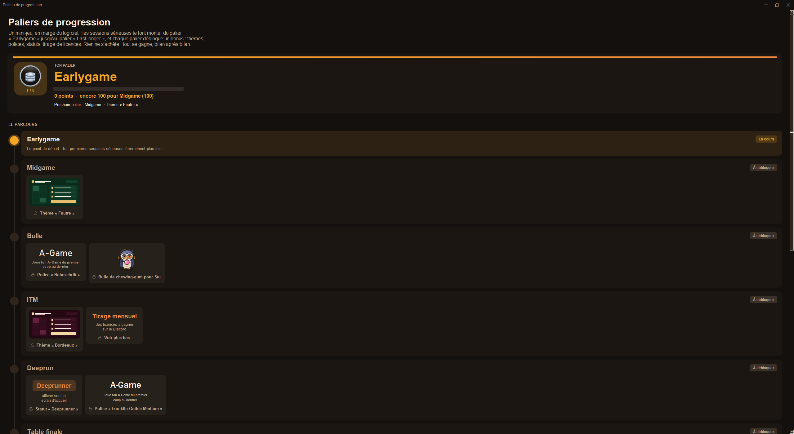 Paliers de progression et statuts dans Lastlonger